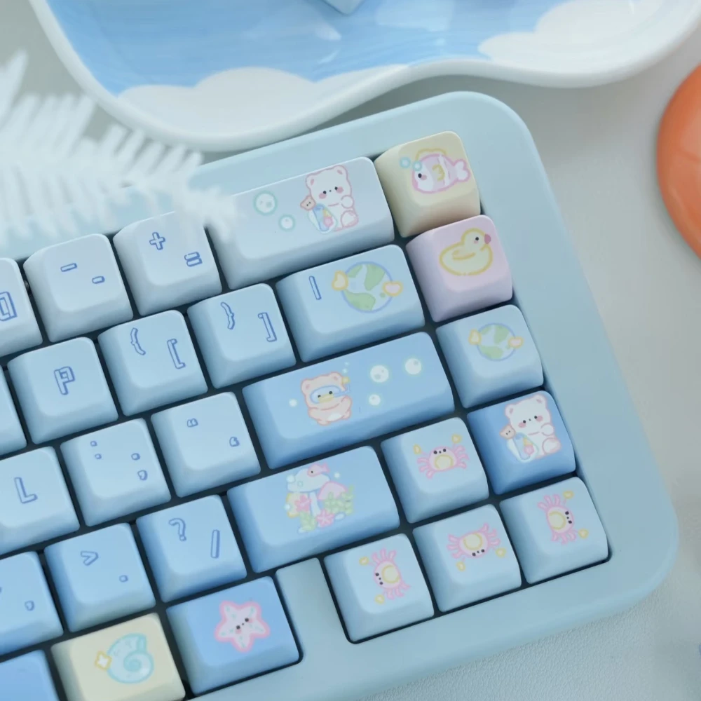 PBT Ocean Swimming Bear Keycaps MDA /KOA Profile Dye Sublimation Keycap For MX Mechanical Games Keyboard 60 61 84 75 87 96 980