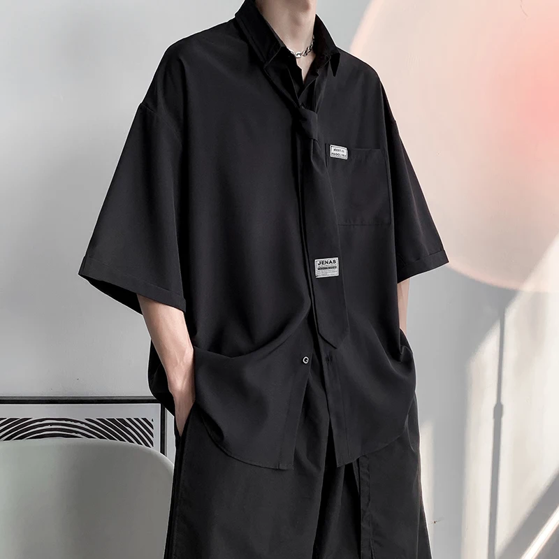 Ice Silk Pocket Shirt Short Sleeve Thin Model for Summer Men Women Couple Style Harajuku Loose Fit Youth Trend No Ironing
