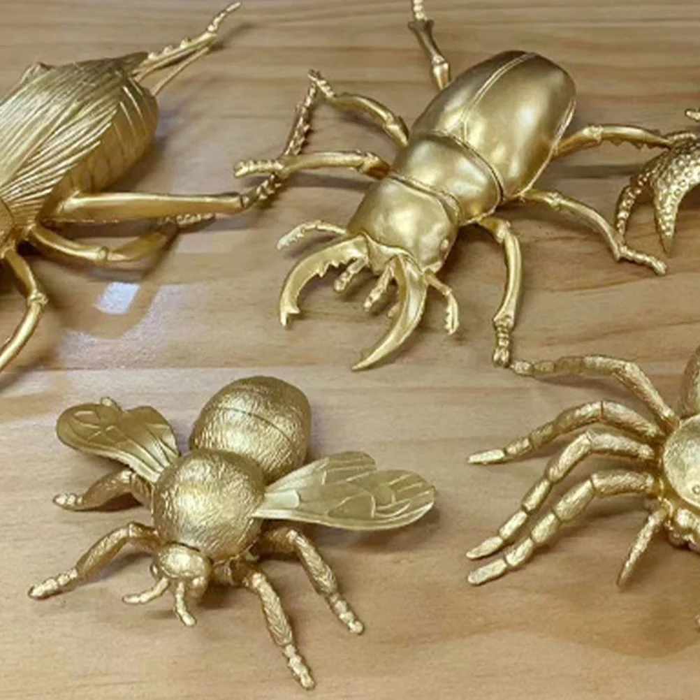 12 шт., золотые фигурки насекомых, пчела, Божья коровка