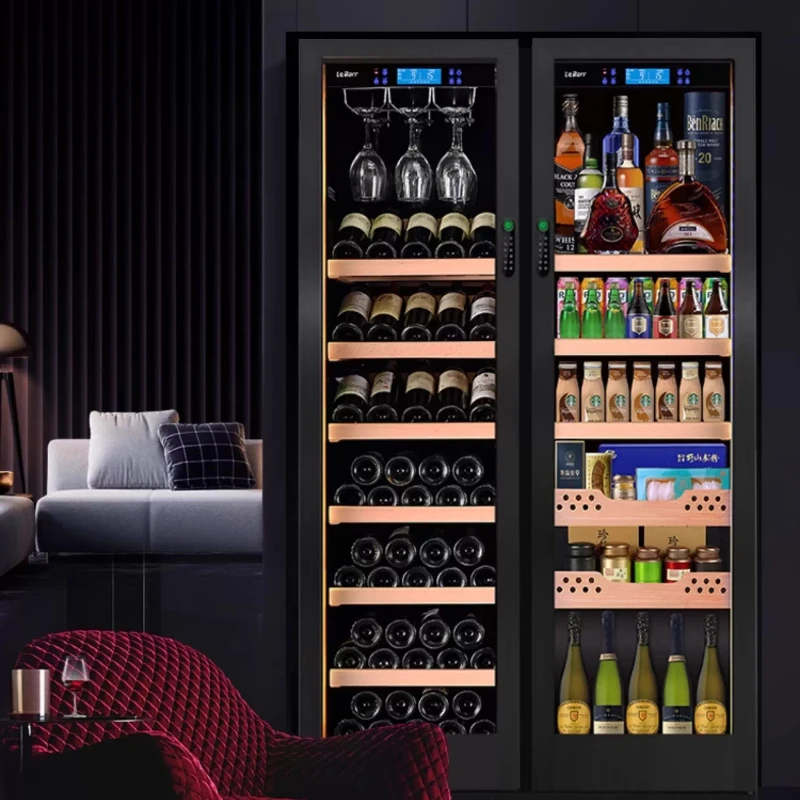 Gabinete de vino de temperatura constante de doble puerta, gabinete refrigerado de vino exterior con bloqueo de huellas dactilares, profundidad para uso doméstico