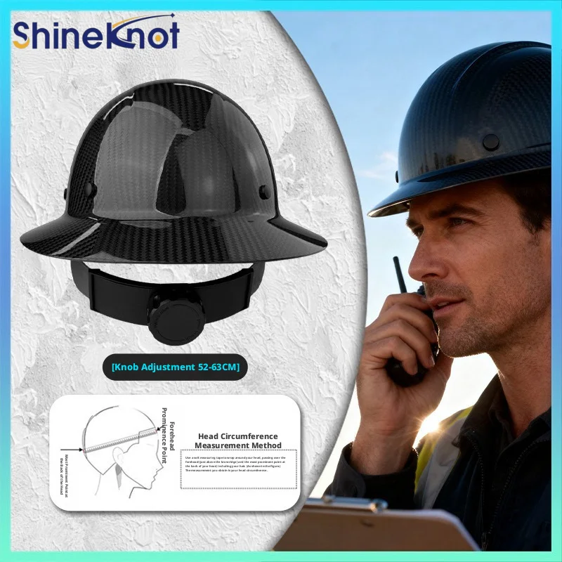 SHINEKNOT Pure Carbon Fiber Safety Helmet Large Brim Anti Smashing Helmet Lightweight And Durable Sun Shading