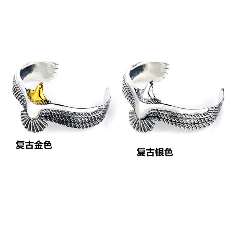 New Retro Thai Silver Eagle Bracelets 925 Sterling Silver Jewelry Domineering Creative Feather Bird Opening Bangles TYB128