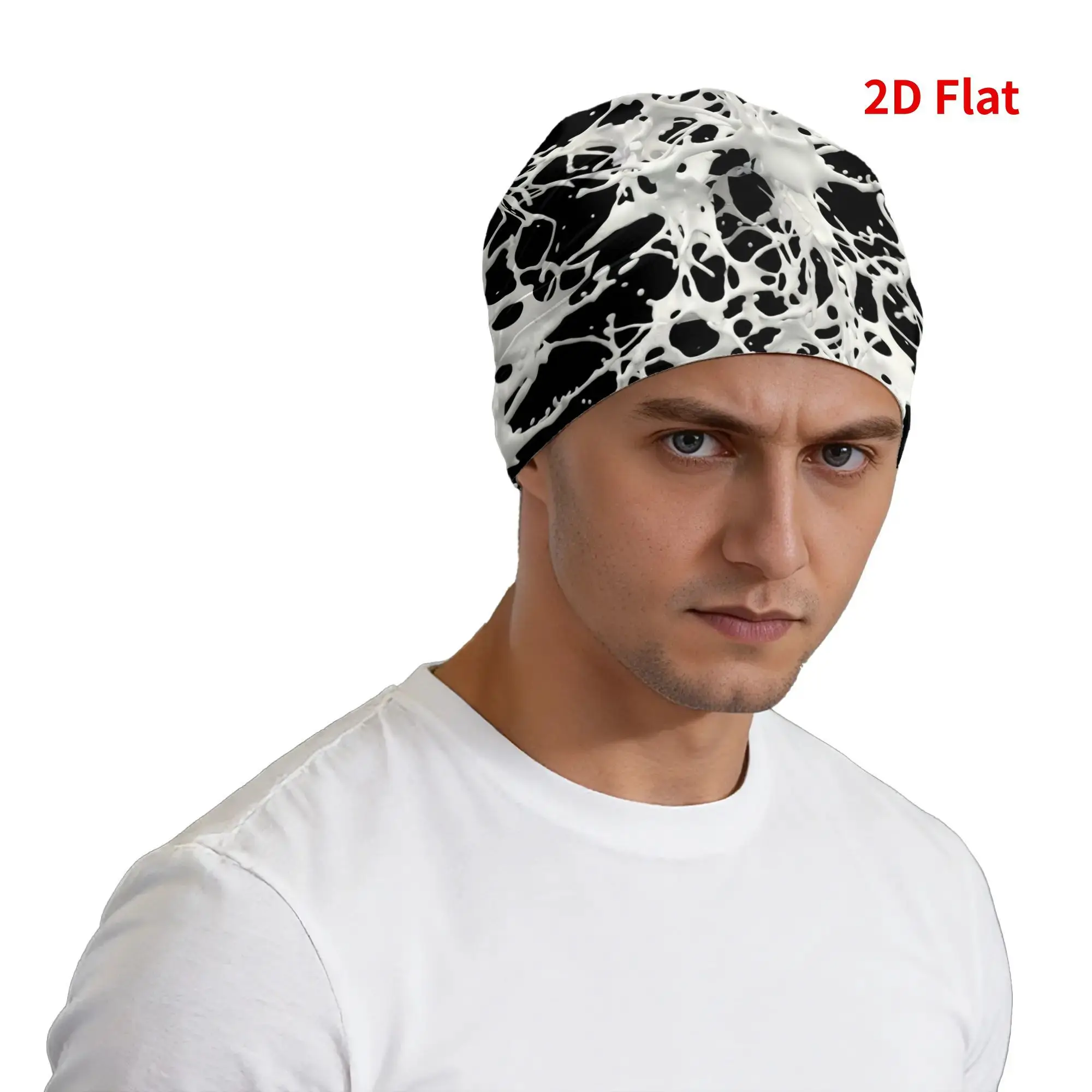 Abstract White Fluid Splash Beanie Cap Streetwear Skullies Hat with 2D Flat Printing Thin Warm Ski Cap