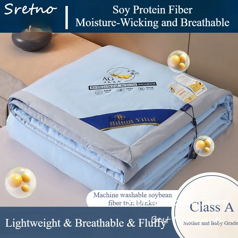 SRETNO Soybean Fiber Summer Cool Thin Wadding Blanket, Air Conditioned Thin Blanket with Moisture Absorption and Breathability