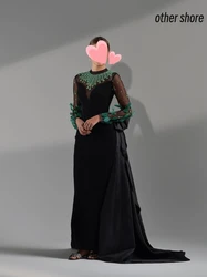 Other Shore Elegant Vintage Sexy Black Mermaid Green Feathers Beading Customize Formal Occasion Prom Dress Evening Party Gowns