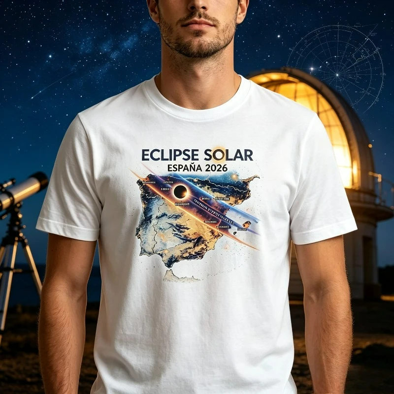 ECLIPSE SOLAR ESPAÑA 2026 Astronomy Map Graphic T-Shirt Modal Soft Crewneck Sun Moon Space Casual Print Tee