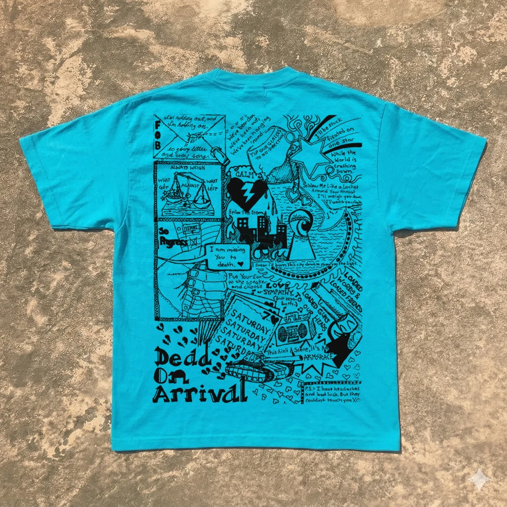 Hand-Painted Graffiti Poster Style Short-Sleeve T-Shirt Oversize Punk Rock American Retro Skin-Friendly Breathable Cotton Tee