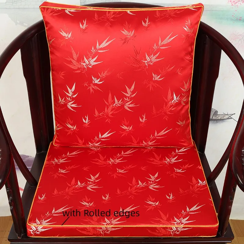 Custom Bamboo Pattern Thick Chair Seat Cushions with Ties, Armchair, Sofa, Chinese Silk Brocade Dining Chair Pads, Non-slip