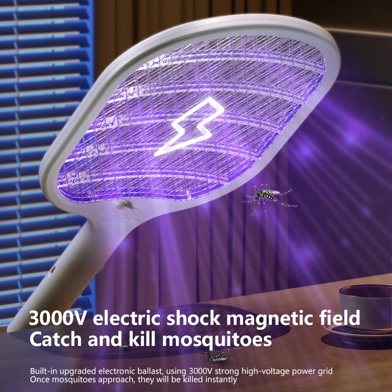 3000V Electric Mosquito Swatter 2-In-1 Rechargeable Mosquito Swatter Household Multifunctional Automatic Mosquito Swatter