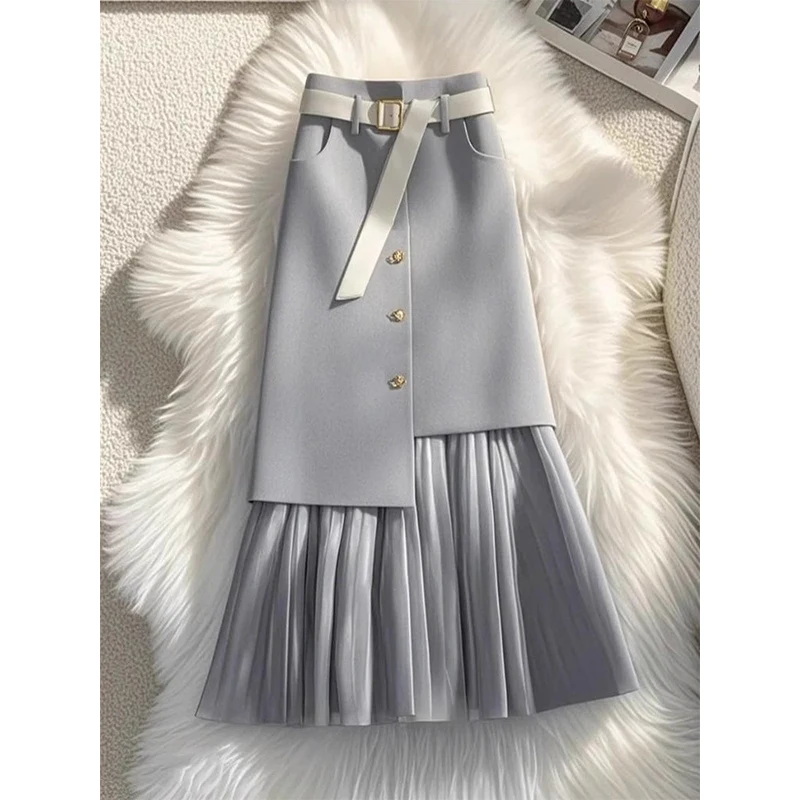 French Elegant High Waist Sliming A-line Skirt Women Spring/Autumn High Waist Vintage Skirts Luxury Casual Office Lady Clothing