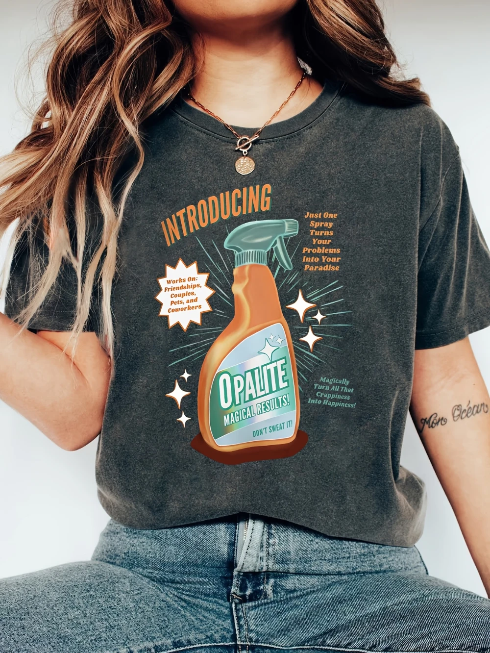 Introducing Just One Opal Spray Bottle Retro T-Shirt, Music-Inspired Pop Culture T-Shirt Couple Pure Cotton T-Shirt