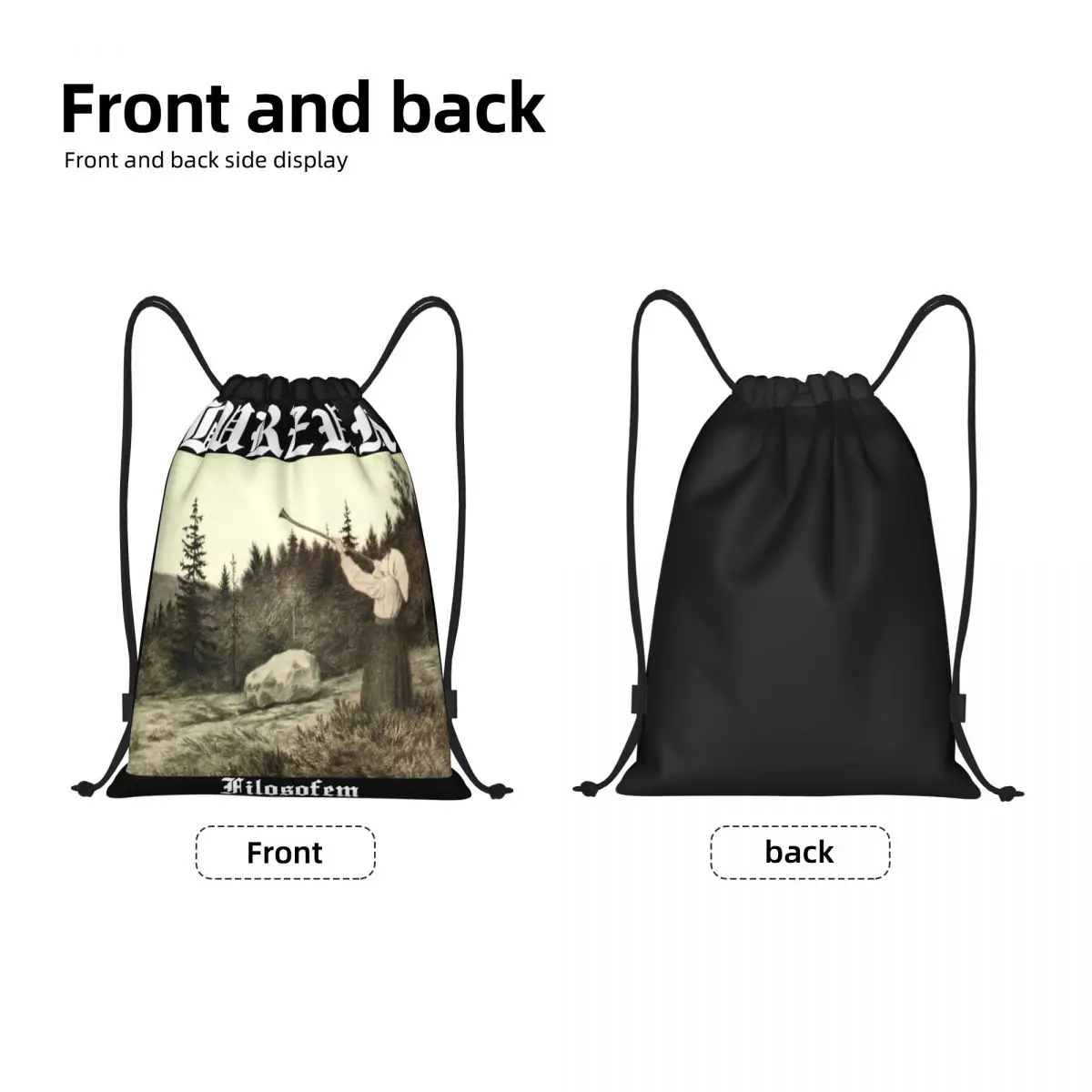 Black Metal Burzum Filosofem Drawstring Backpack Sports Gym Bag String Sackpack for Exercise