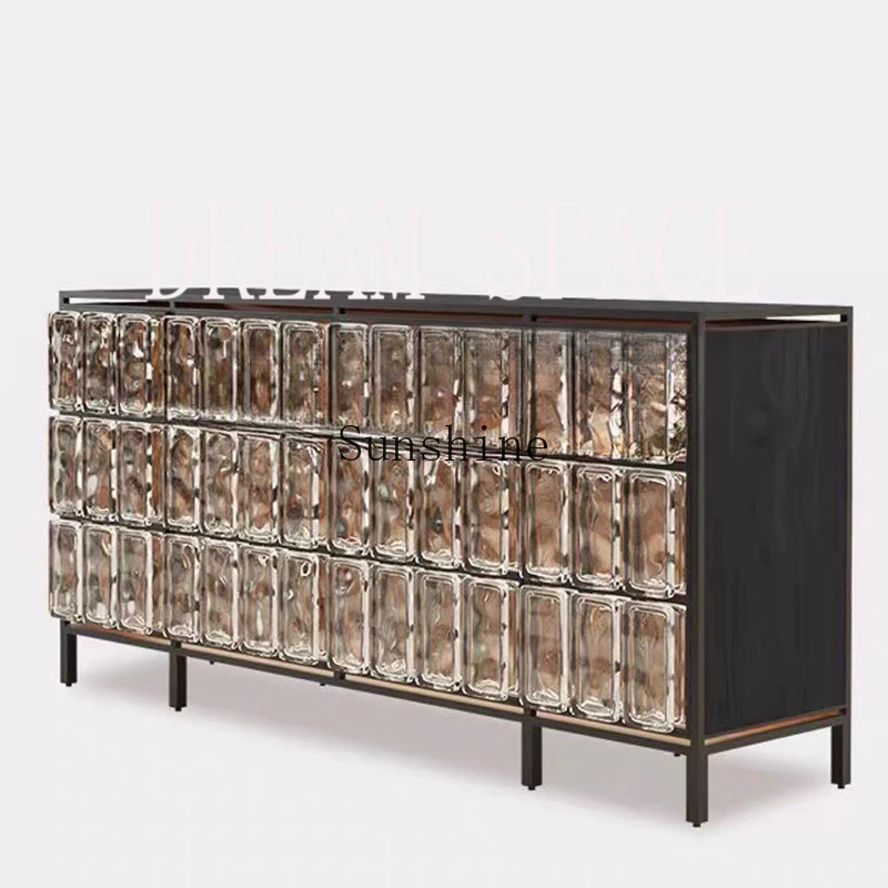 

Italian minimalist premium crystal glass brick side cabinet home art antique storage