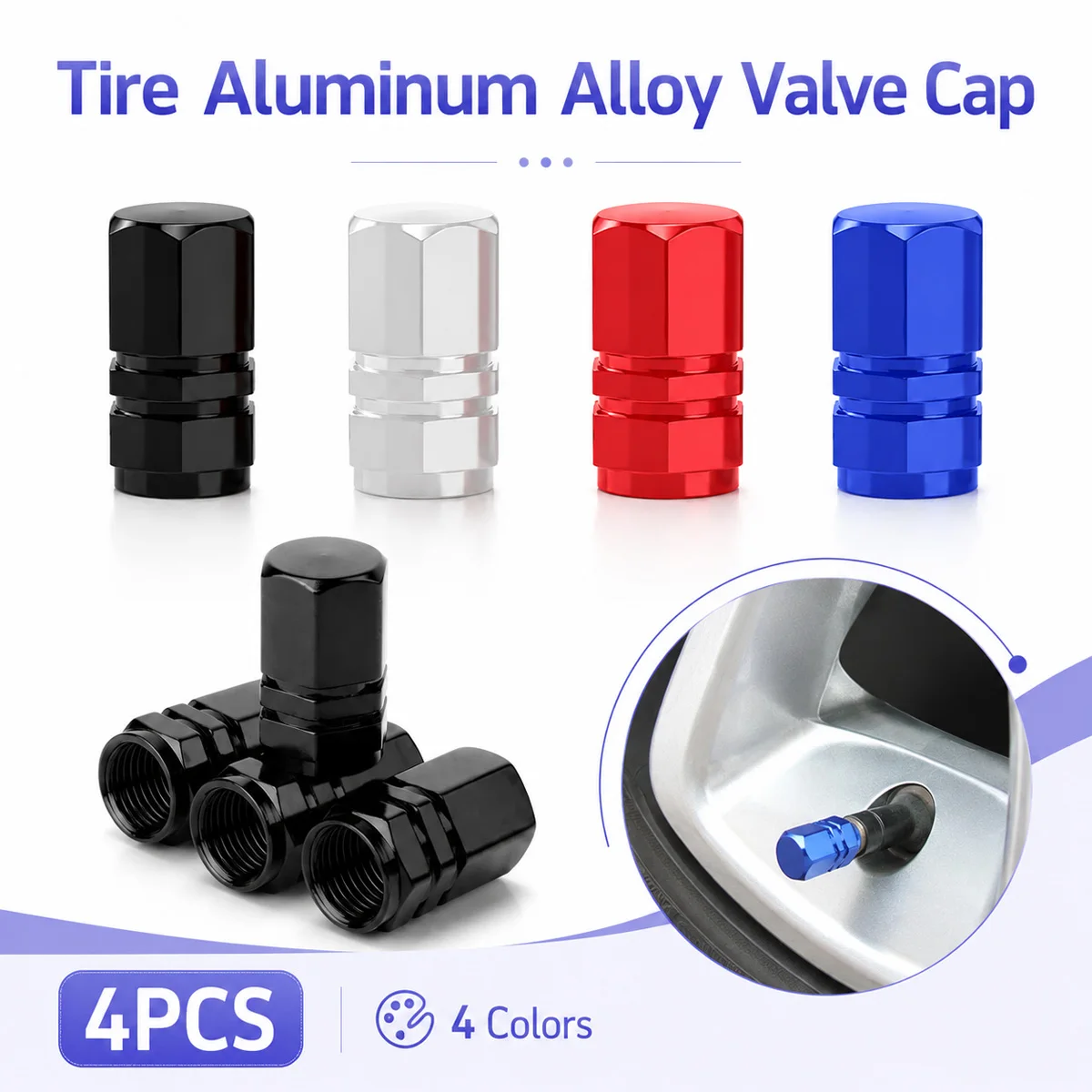 4PCS Universal Car Wheel Tire Valve Caps Aluminum Alloy Dust Protection Air Stem Covers Fit Car SUV Truck Motorbike Bicycle