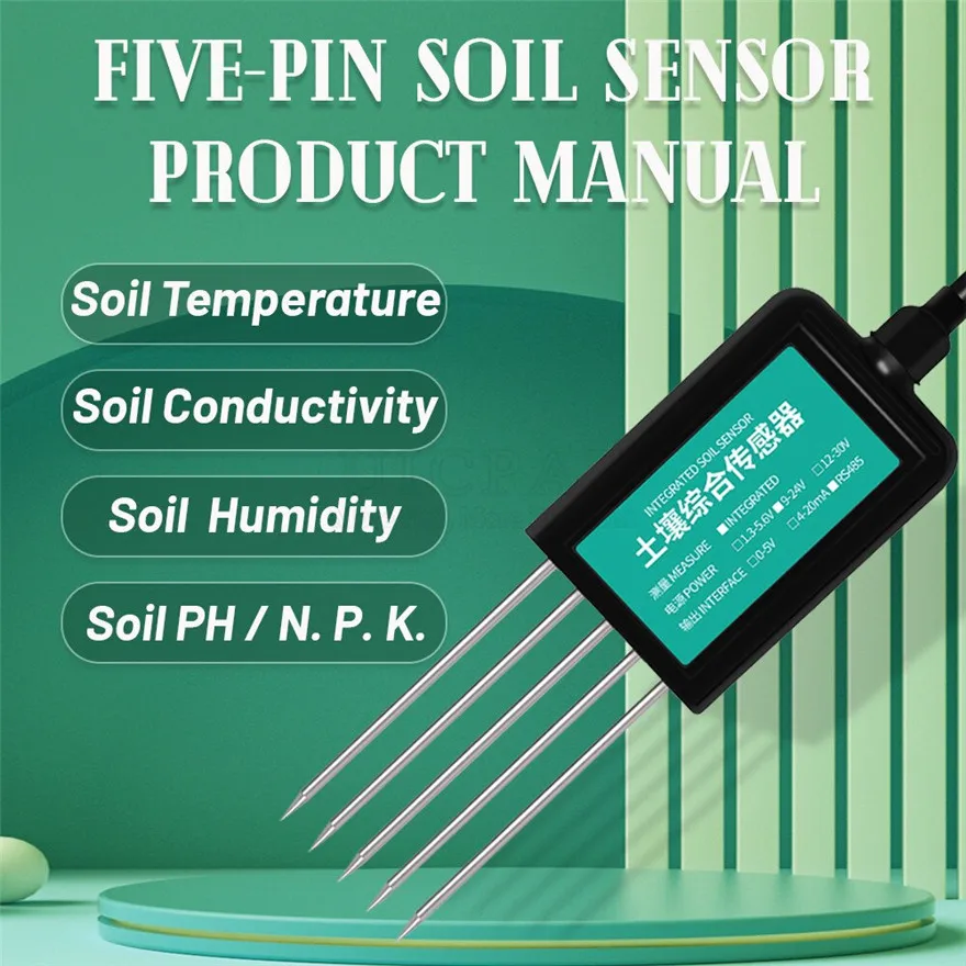 Soil Temperature Humidity Sensor RS485 PH Conductivity Detector Nutrient Salt Nitrogen Phosphorus Potassium Transmitter 7 In 1