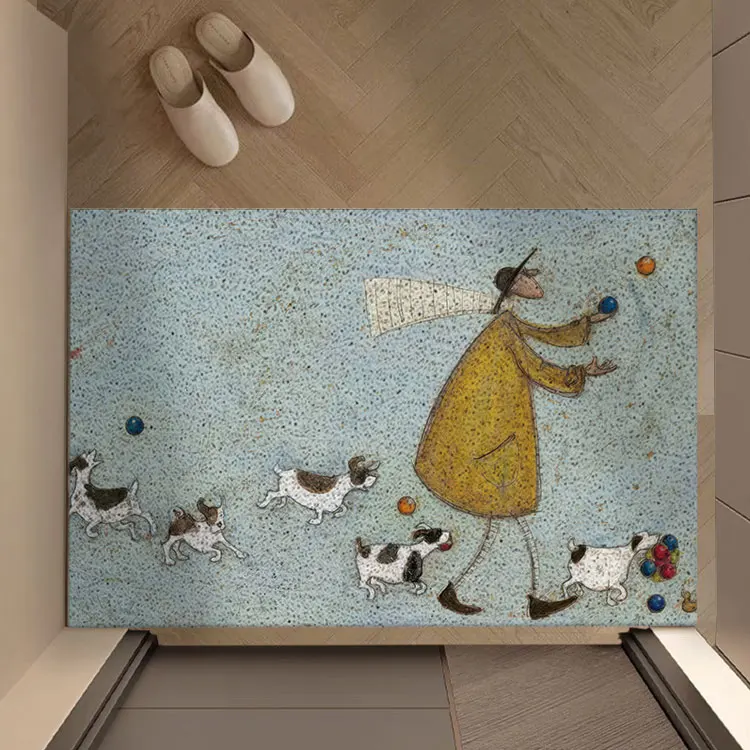 Vintage Folk Art Dog Boat Print PVC Coil Doormat Non‑Slip Easy Clean Dirt Trapping Front Door Mat Entrance Rug Home Decor