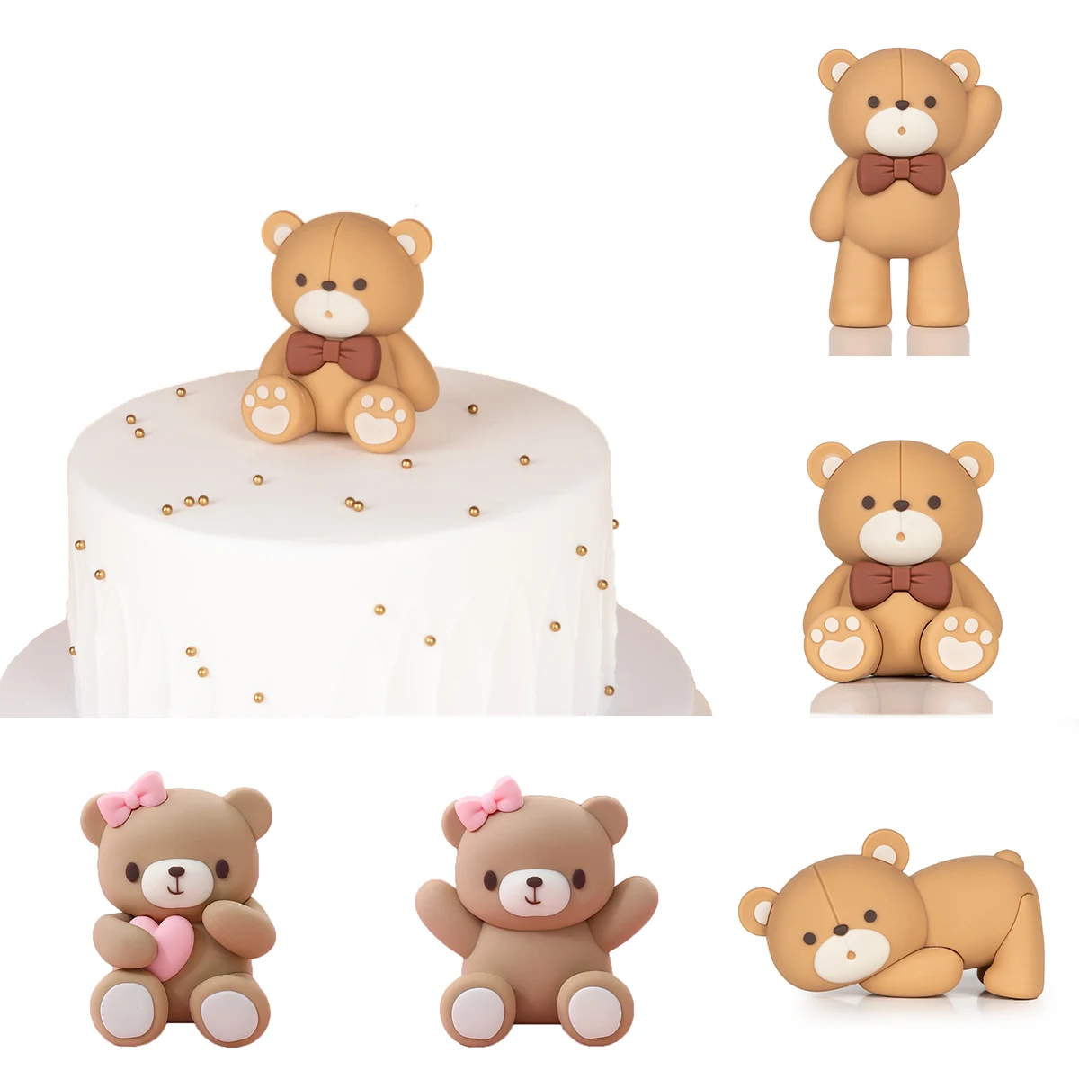 1pc Teddy Bear Cake Topper Cute Bear Cake Toppers for Birthday Cake Decoration Gender Revel Party Wedding Baby Shower Decoration