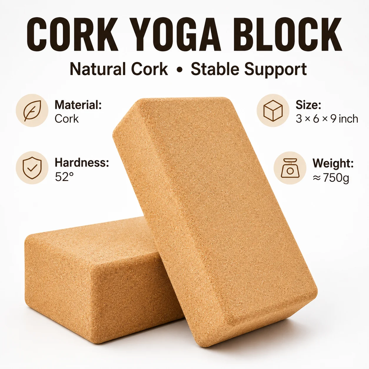 Yoga Block Cork - 1 Bloque de Yoga de Corcho,