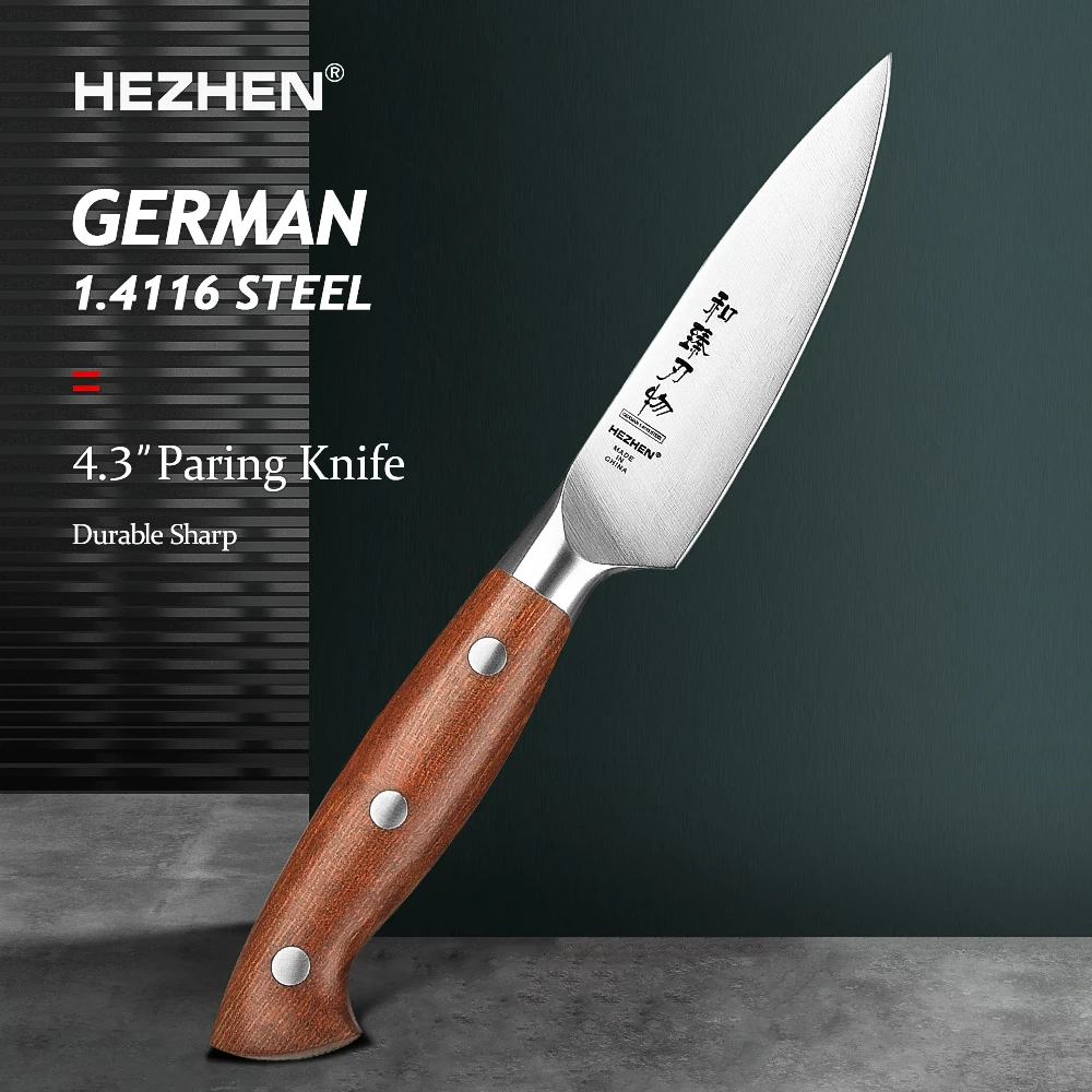 HEZHEN 4.3 Inch Paring Knife Original German Din 1.4116 Steel Kitchen Knives Gift Box Cooking Tools Redwood Handle