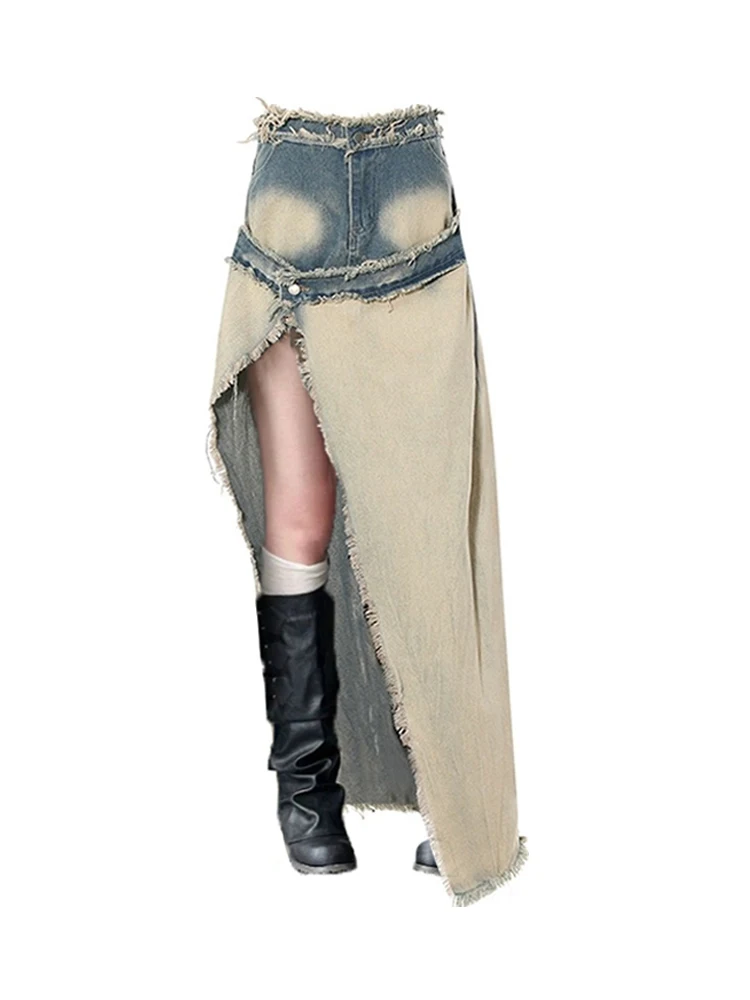 Frauen Denim langen Rock Harajuku Y2K 1920er Jahre Vintage Röcke 90er Jahre ästhetische Streetwear Mode koreanischen Stil A-Linie Jeans rock Kleidung