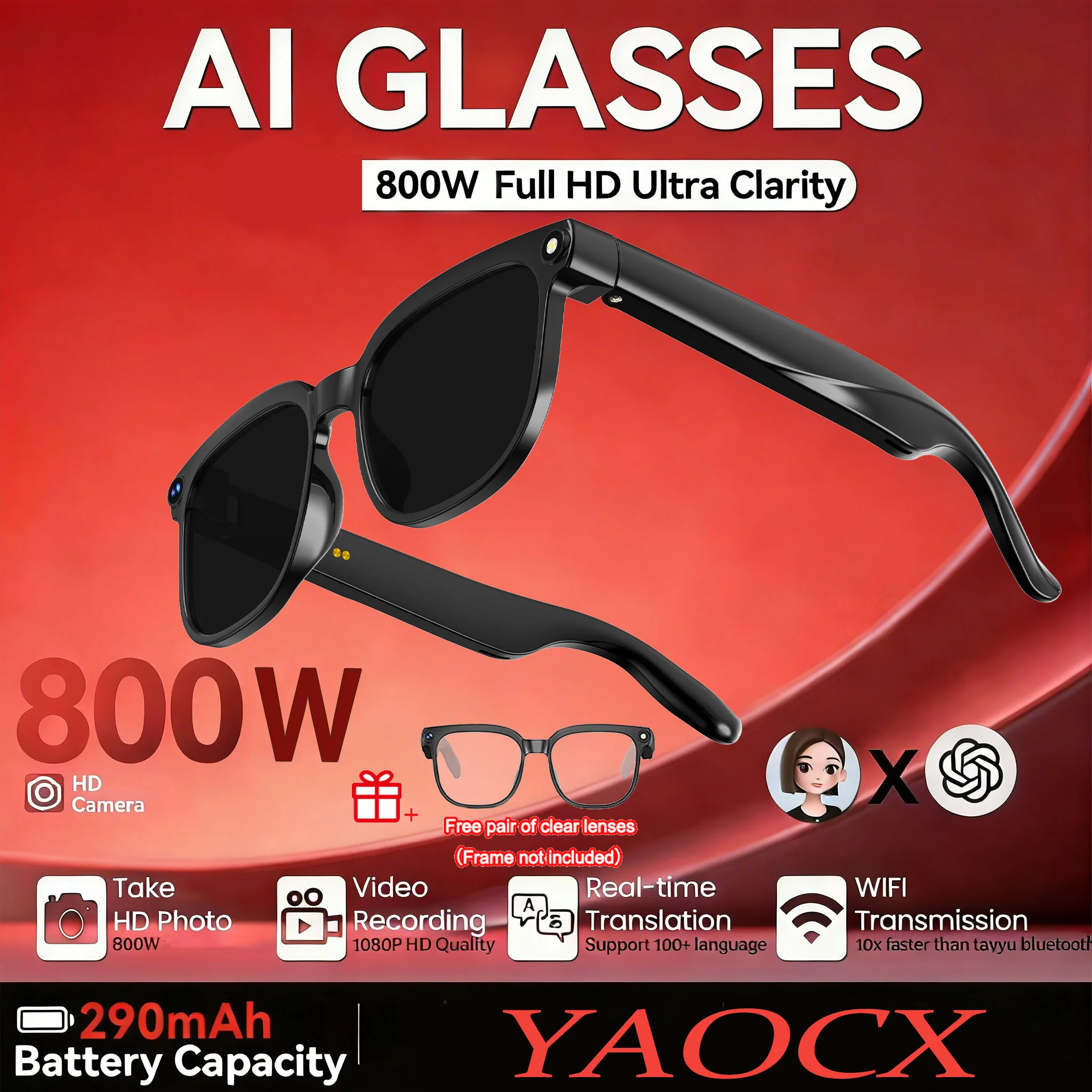 

2026 New AI Smart Glasses Real-time Translation HD Bluetooth Call Sunglasses Shoot Audio Video Music Player Multifunctional Men