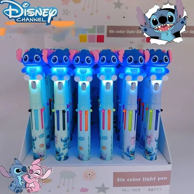 36 Pcs/set New Disney Stitch 6-color Pen Cartoon Multi-color Ballpoint Pen Student Stationery Writing Supplies Ballpoint Pen