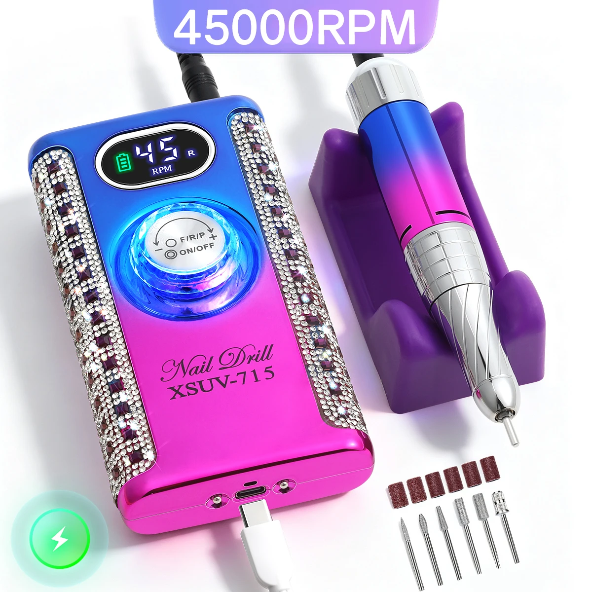 DianaBeauty Professional 45000RPM Electric Nail Drill Machine With LCD Display Rechargeable Low Noise Nail File For Acrylic Gel