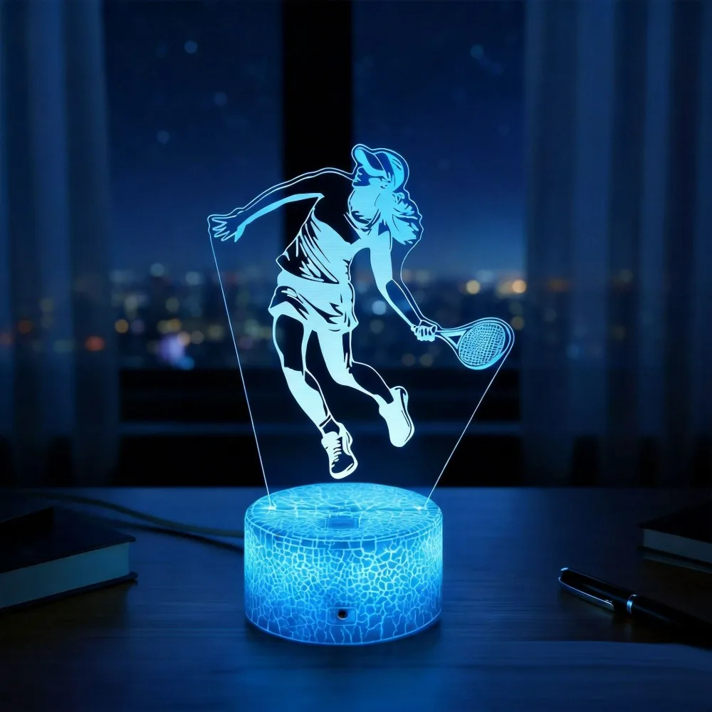 Nighdn Female Tennis Player 3D Illusion Night Light 7 Colors Change USB Table Lamp Bedroom Decor Sports Lover Birthday Gift
