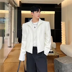 Spring Design Short Men's Jacket Black White Color Block Shoulder High Street Style Casual Korean Version Anti-Wrinkle Polyester