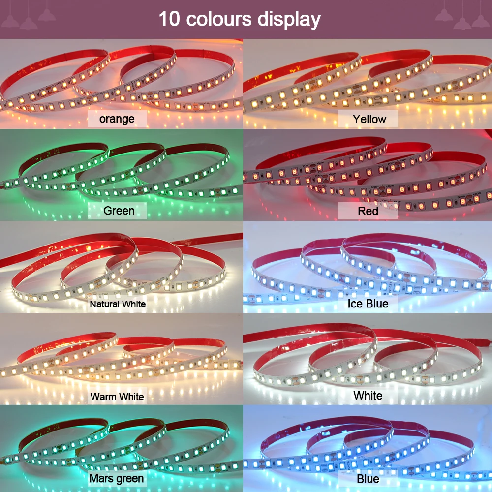 12V 24V 5m 10m 20m 50m 100m LED Strip Light 2835 120 LEDs Flexible Tape Bright 8mm PCB 13 Colors Home Decoration Not Waterproof