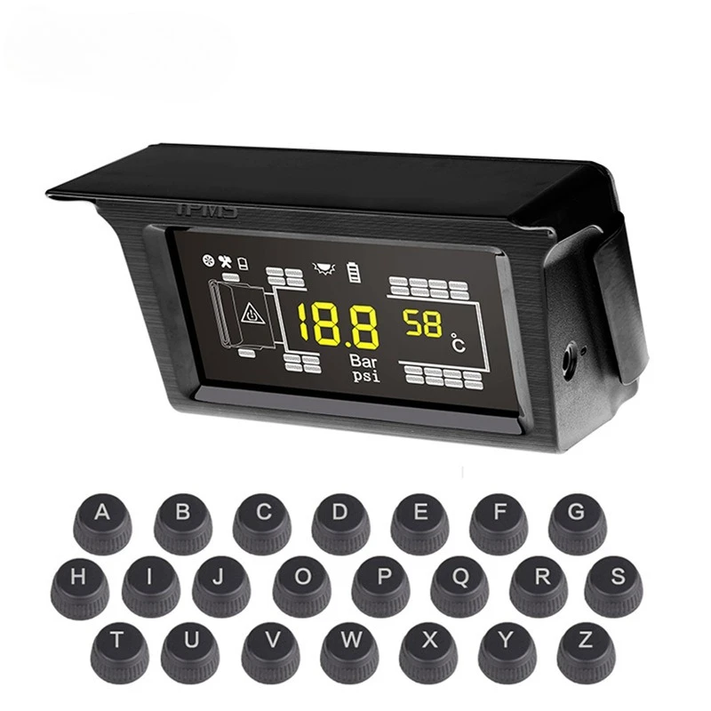 

VOLODYMYR 6-26 Wheel Truck Real-time Tire Pressure Monitoring TPMS Bus Solar 14Bar Air Pressure Detector
