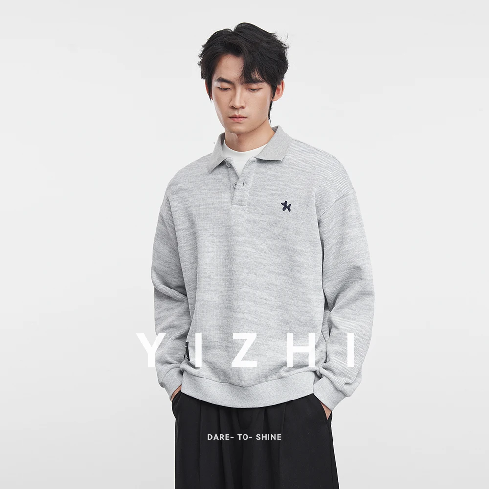 

2025 Autumn Winter New Fashion Men's Sweatshirt Lapel Casual Loose POLO Shirt Top National Trend Heavy Lapel Long Sleeve T-shirt