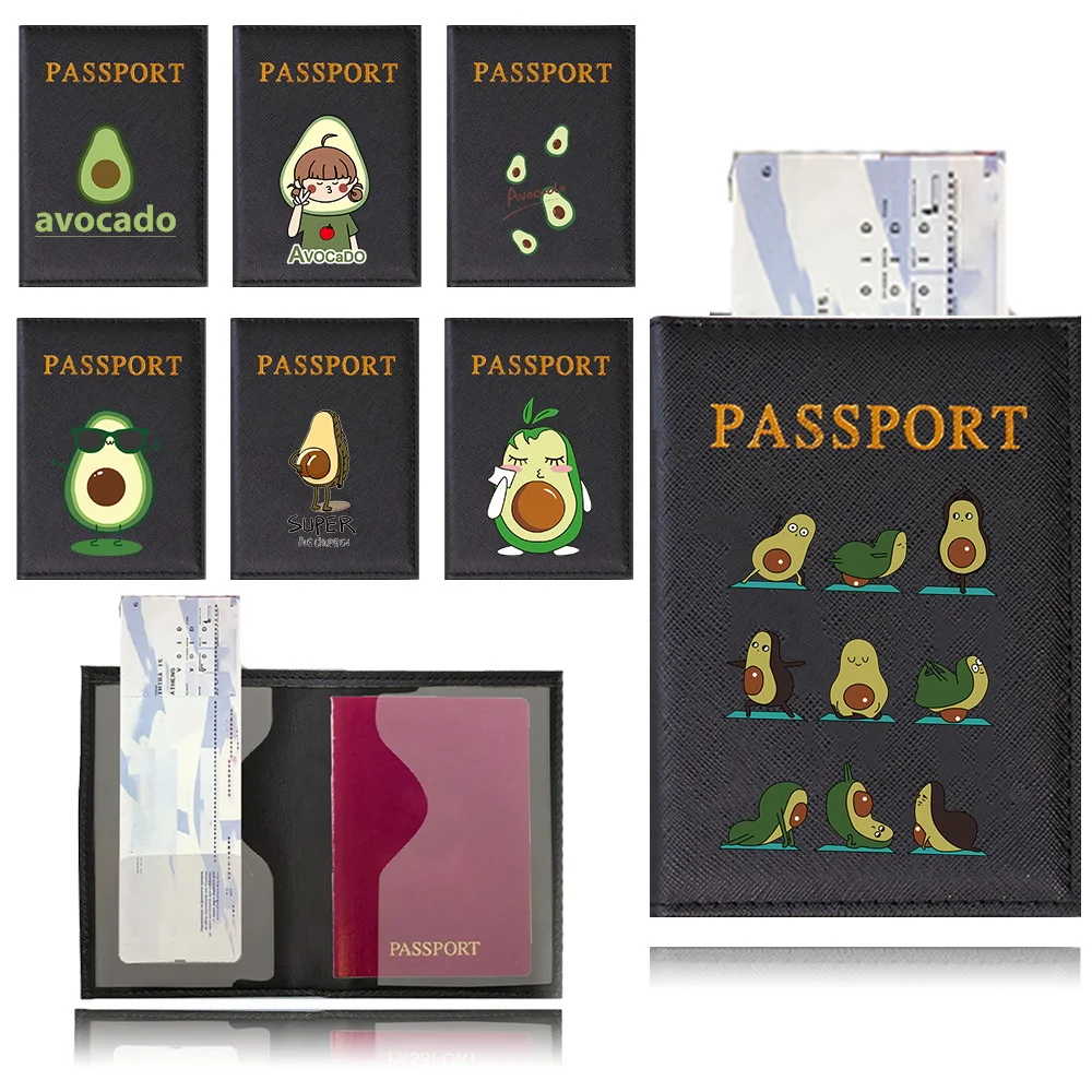 

PU Leather Passport Holder Wallet Card Holder Stylish Avocado Pattern Plane Travel Accessory for Women or Men on Flight Travel