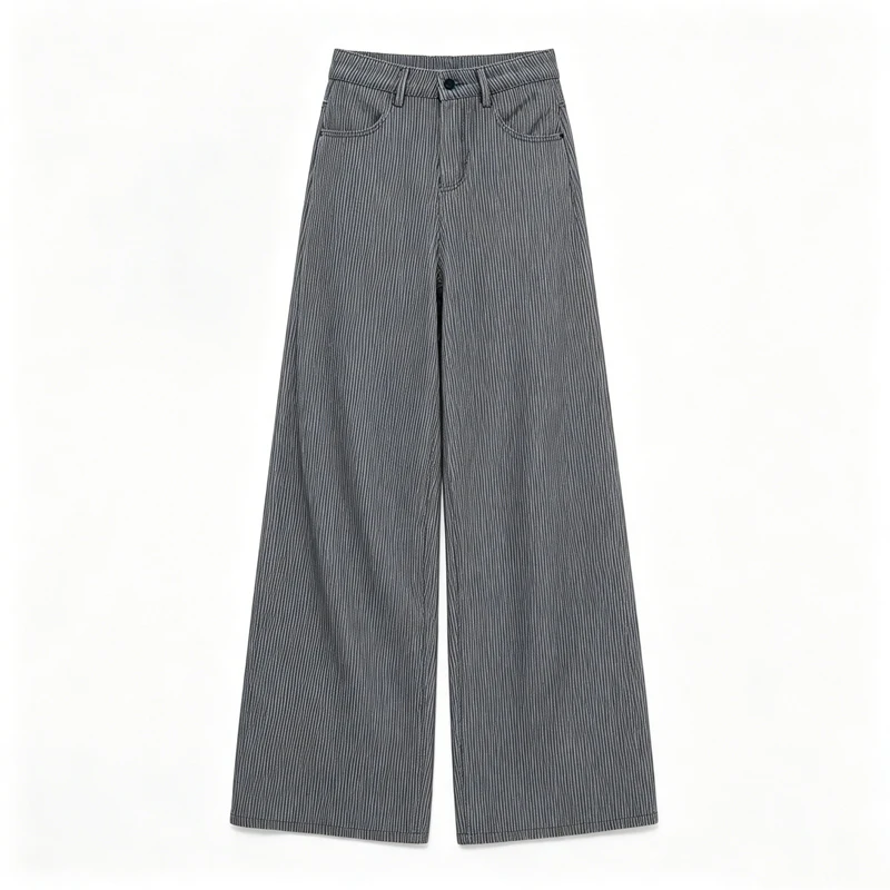 American Vertical Striped Wide Leg Floor Jeans Women High Waist Extra Long Draped Loose Hip Cover Vintage Denim Casual Pants