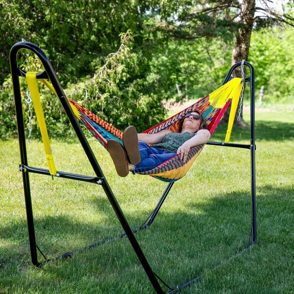 

Handwoven XXL Thick Cord Mayan Double Hammock for Outside - 625-Pound Capacity Heavy-Duty Outdoor Hammock - Multicolor
