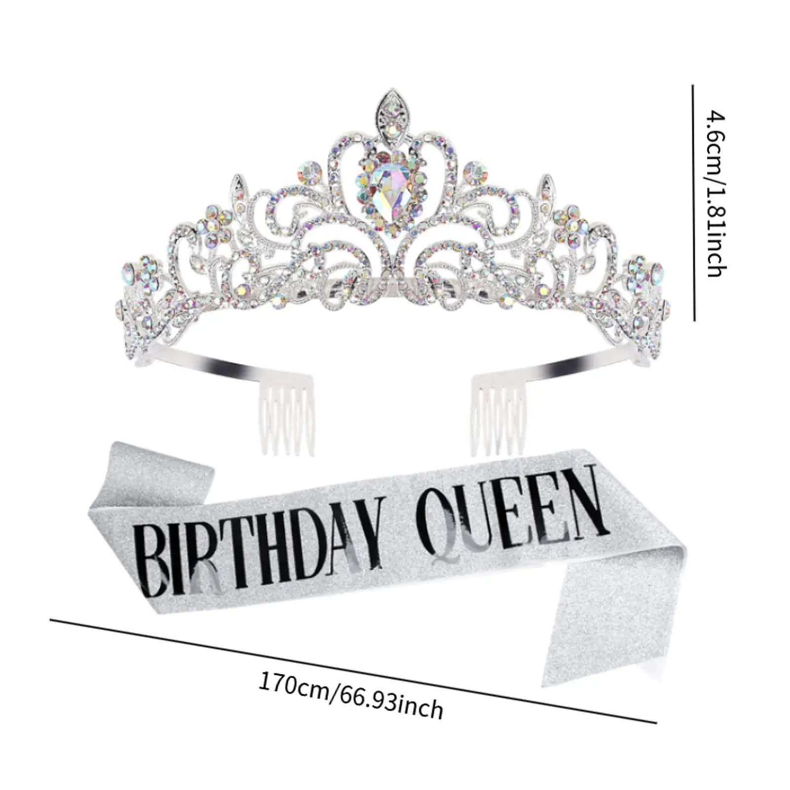 Birthday Tiara Set Party Supplies Beautiful Shiny Letter Printed Ribbon Birthday Adornment for Gifts Kids Adults Women Girls