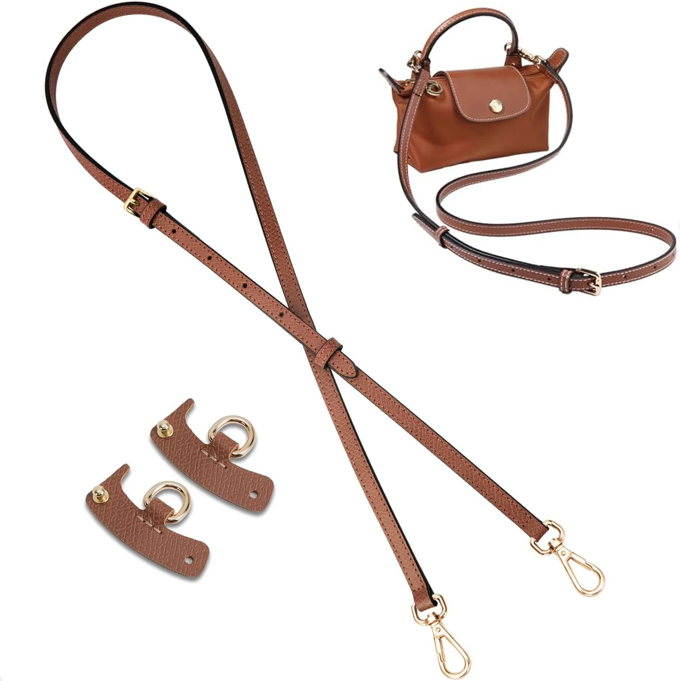 1 Set Bag Strap For Longchamp Mini Punch-free Genuine Leather Shoulder Strap Set Transformation Crossbody Strap mini Storage Bag