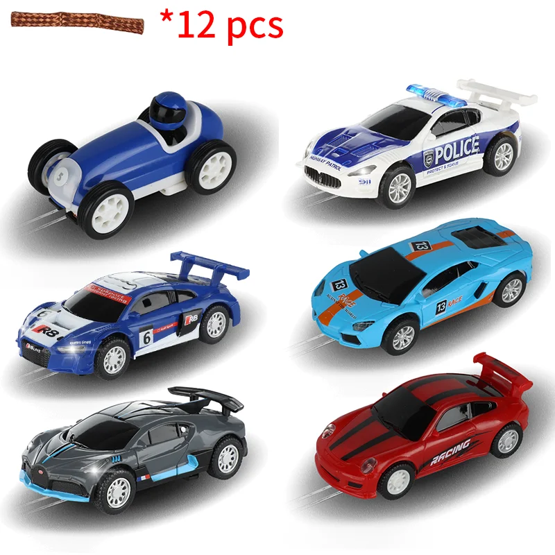 6pcs Slot Car 1:64 Scale Electric Racing Set High Speed Track with Lights Ideal Toy Cars for Perfect Present