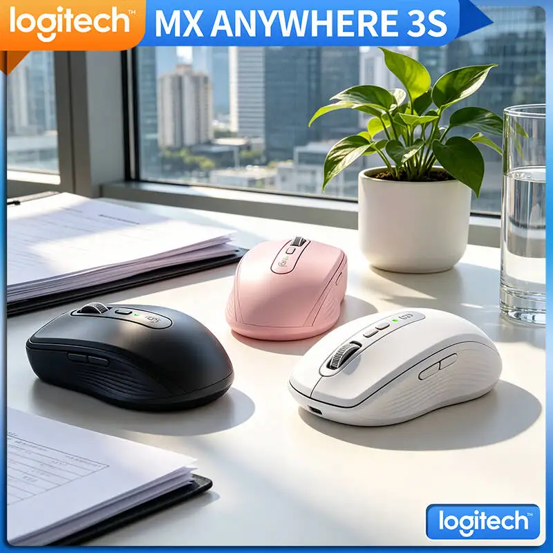 Logitech MX Anywhere 3S Portable Mouse - 8K DPI Darkfield, Hyper-Scroll, Silent Click, Travel-Ready for Office