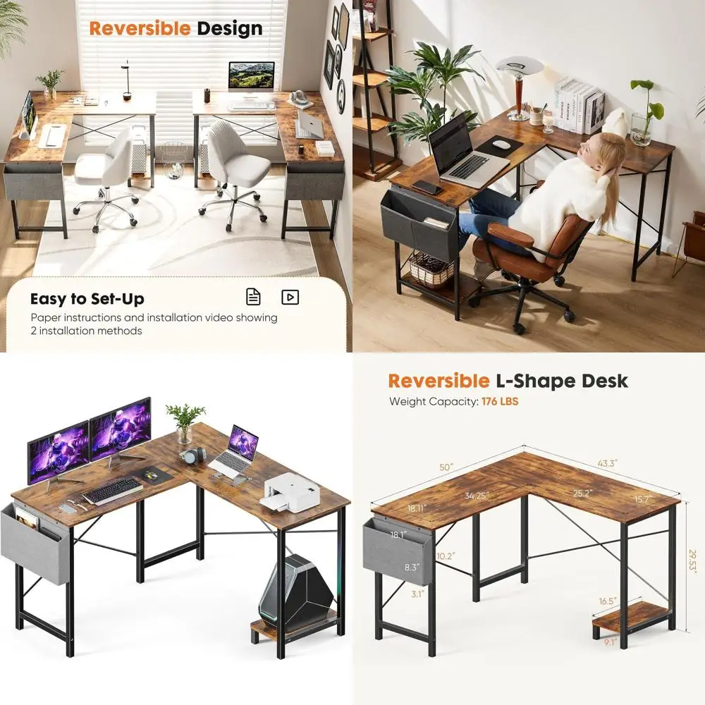 

51 L-Shaped Desk for Gaming, Home Office, Writing, and Student Work with Side Storage for Small Spaces