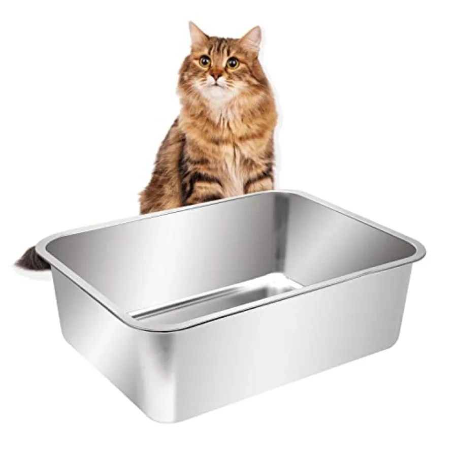 

Extra Large Stainless Steel Open Cat Litter Box with High Sides Metal Litter Pan for Cat 23.6 x 15.7 x 5.9 Inch