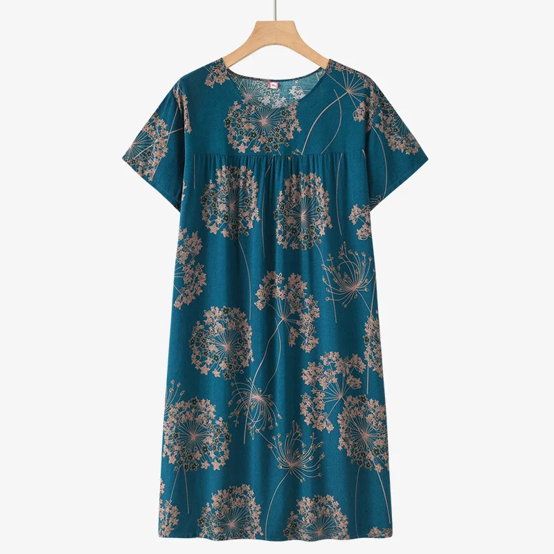 Novedad de verano, camisón de manga corta de seda de algodón para mediana edad y personas mayores, pijamas finos para mamá, vestido holgado de yardas grandes para el hogar