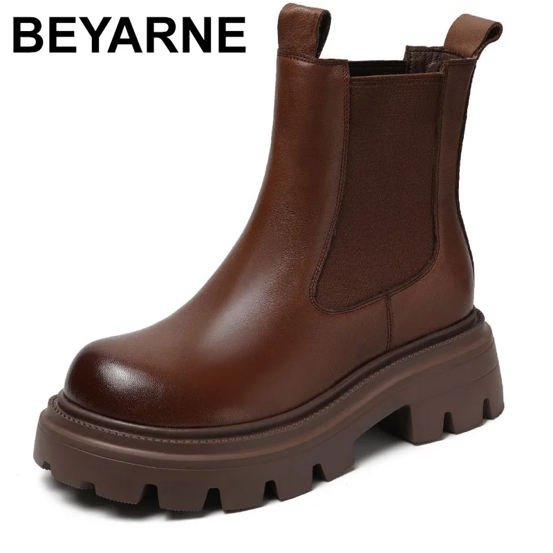 2025 5.5 سنتيمتر جلد طبيعي تشيلسي الربيع حذاء بكعب سميك منصة إسفين الخريف الأخفاف النساء جولة تو حذاء من الجلد الأحذية العرقية