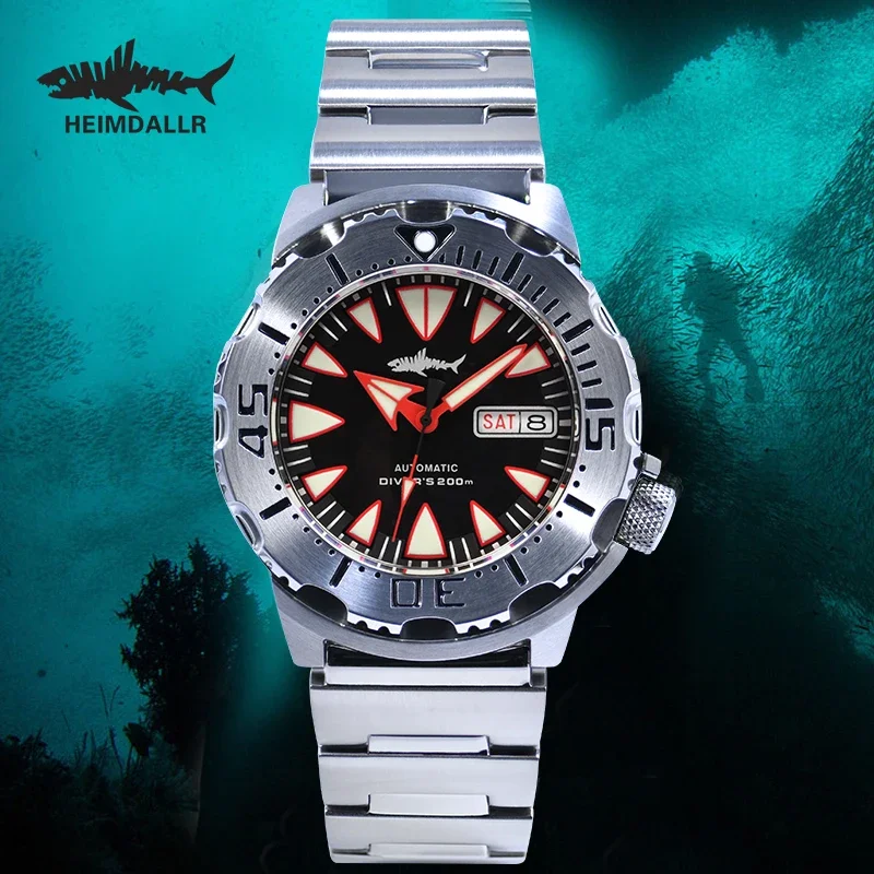 Heimdallr V2 Red Monster Watch PVD Black NH36 Automatic Mechanical Dive Watches C3 Luminous Stainless Steel Men Wristwatch 20Bar
