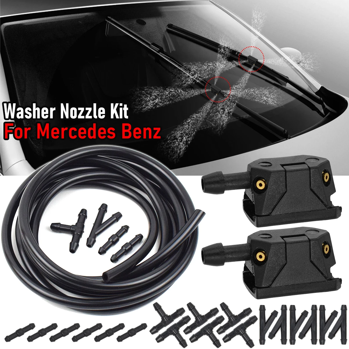 Mounted Onto 8/9mm Arm Car Windscreen Washer Nozzles Jet For Mercedes Benz Vito 638 639 W638 W639 W447 Viano V-Class Sprinter