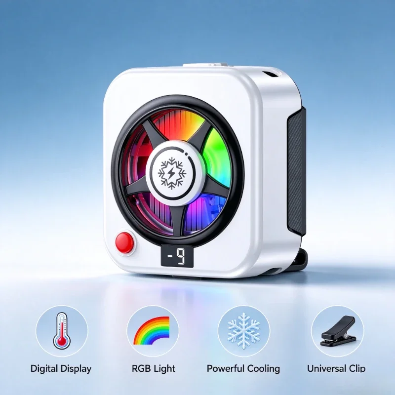 Semiconductor Phone Cooler for iPhone Android RGB Cooling Fan Game Radiator Temperature Display Fast Cooling Magnetic Portable