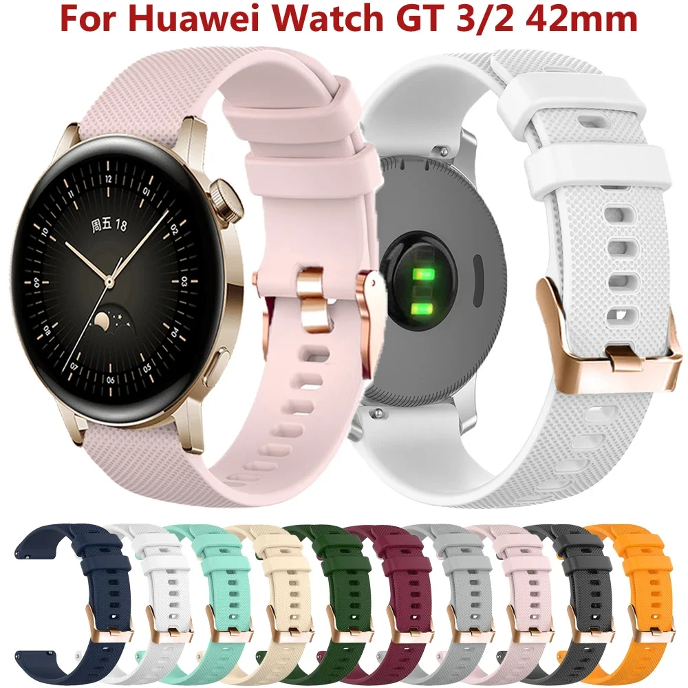 20mm Pink Gold Buckle Band Strap For Huawei Watch GT 3 2 42mm GT3 Pro 43mm Silicone Watchtband Bracelet GT2 Honor Magic 2 42mm