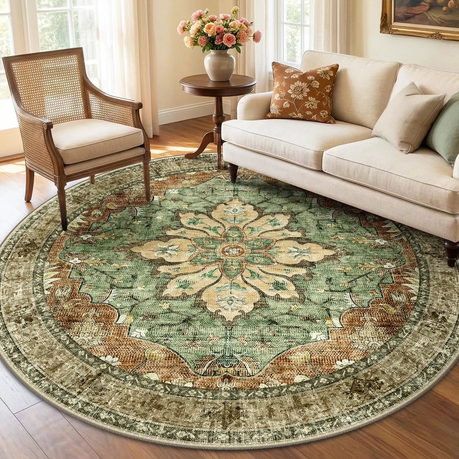 Round Nautical Compass Rug Vintage Wooden Sea Navigation Compass Home  for Coastal Retro Style Room  Decorative Beautification