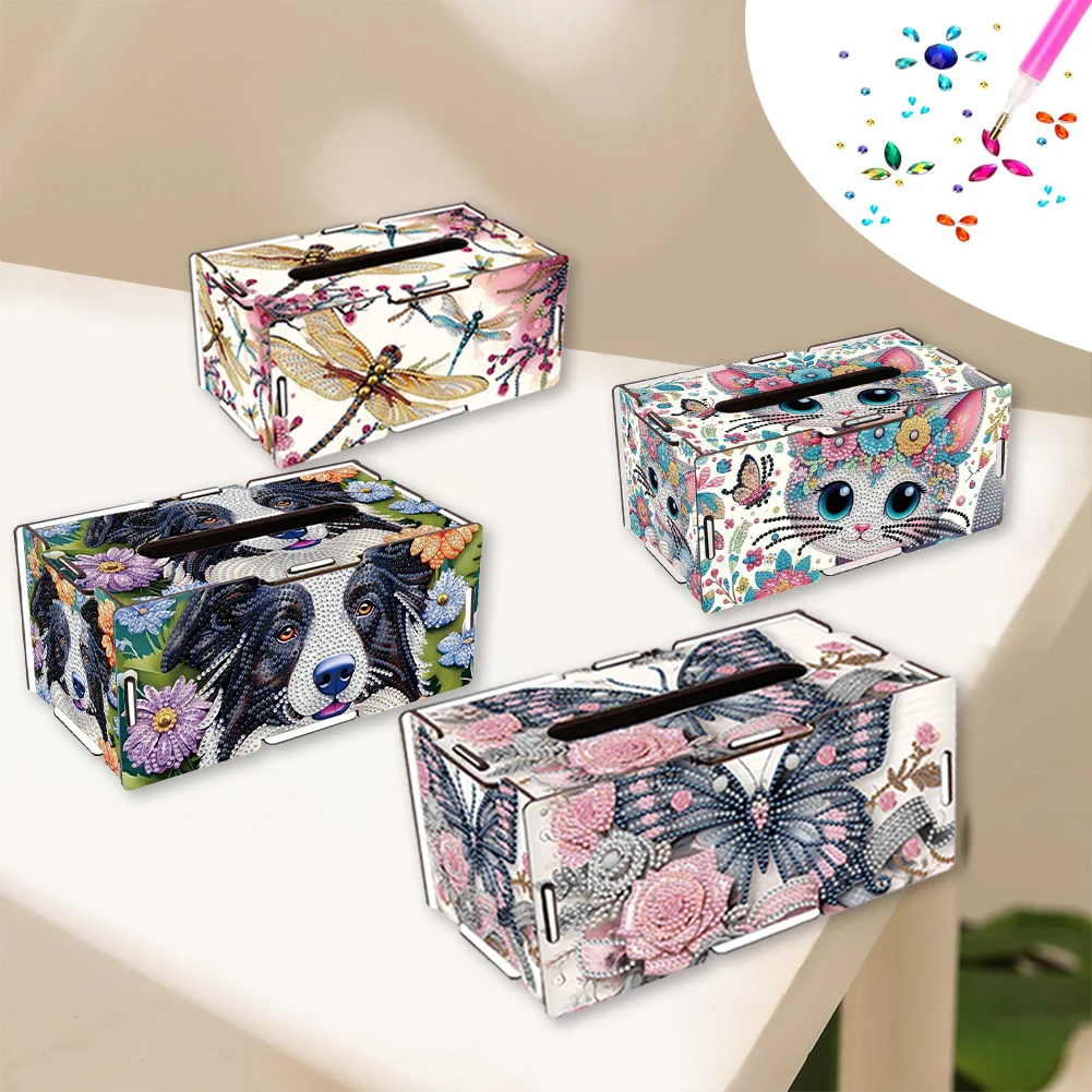 1 Set Tier-Diamantmalerei-Kunst-Taschentuchbox, DIY Spezialform-Diamantmosaik Handgefertigtes Taschentuch-Aufbewahrungsbox-Set