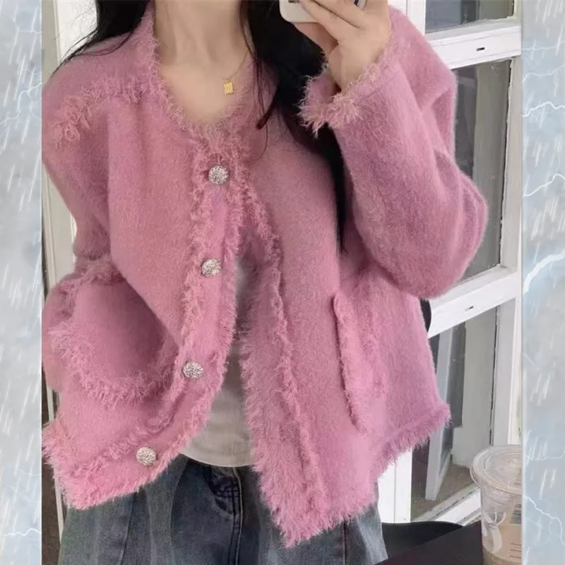 Cardigan in Cashmere con scollo a o da donna maglione lavorato a maglia da donna primavera e autunno camicia a maniche lunghe di grandi dimensioni